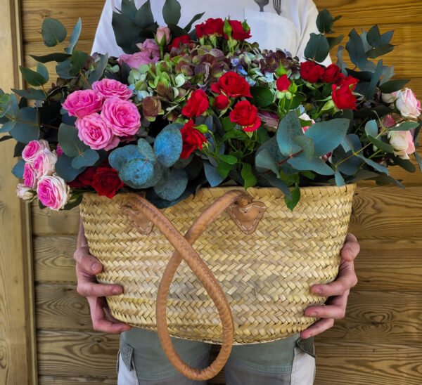 Capazo de hortensias y rosas